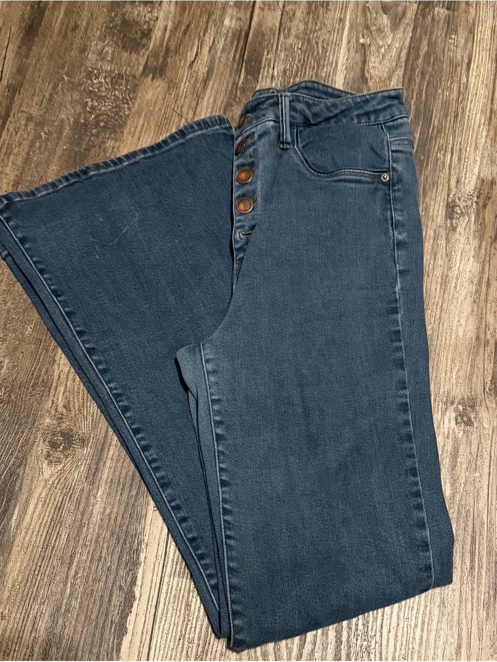 Risen High-Rise Dark Blue Women's Button-Fly Flare Jeans